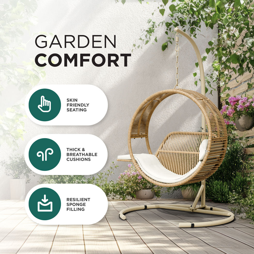 Dahlia Hanging Egg Chair with Cushions & Steel Stand