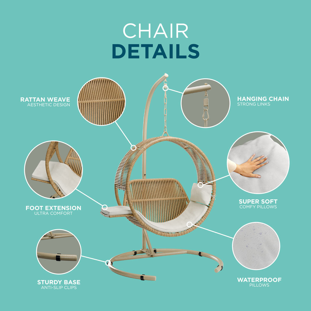 Dahlia Hanging Egg Chair with Cushions & Steel Stand