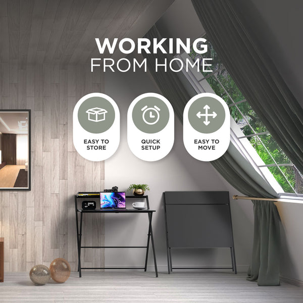 FlexiDesk Folding Desk with 2-Tier Shelf