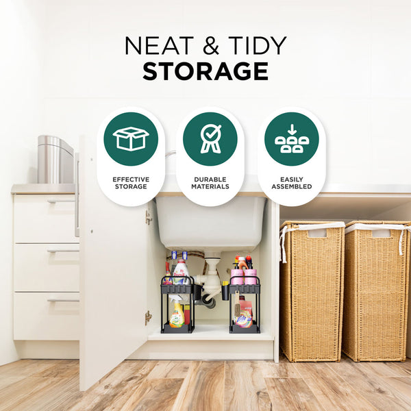 Under Sink Storage Kitchen Organiser - 2 Pack