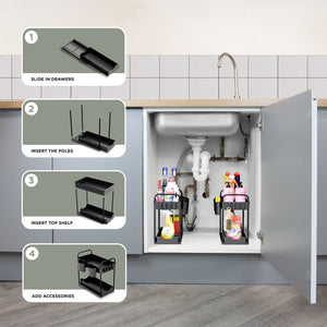 Under Sink Storage Kitchen Organiser - 2 Pack