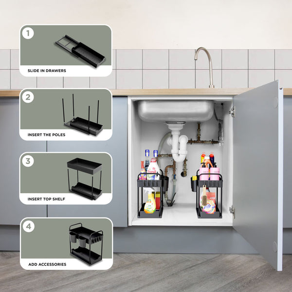 Under Sink Storage Kitchen Organiser - 2 Pack