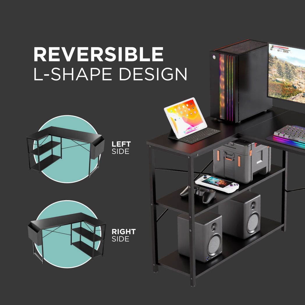 DeskMate Reversible L-Shaped Computer Desk with Storage Shelves