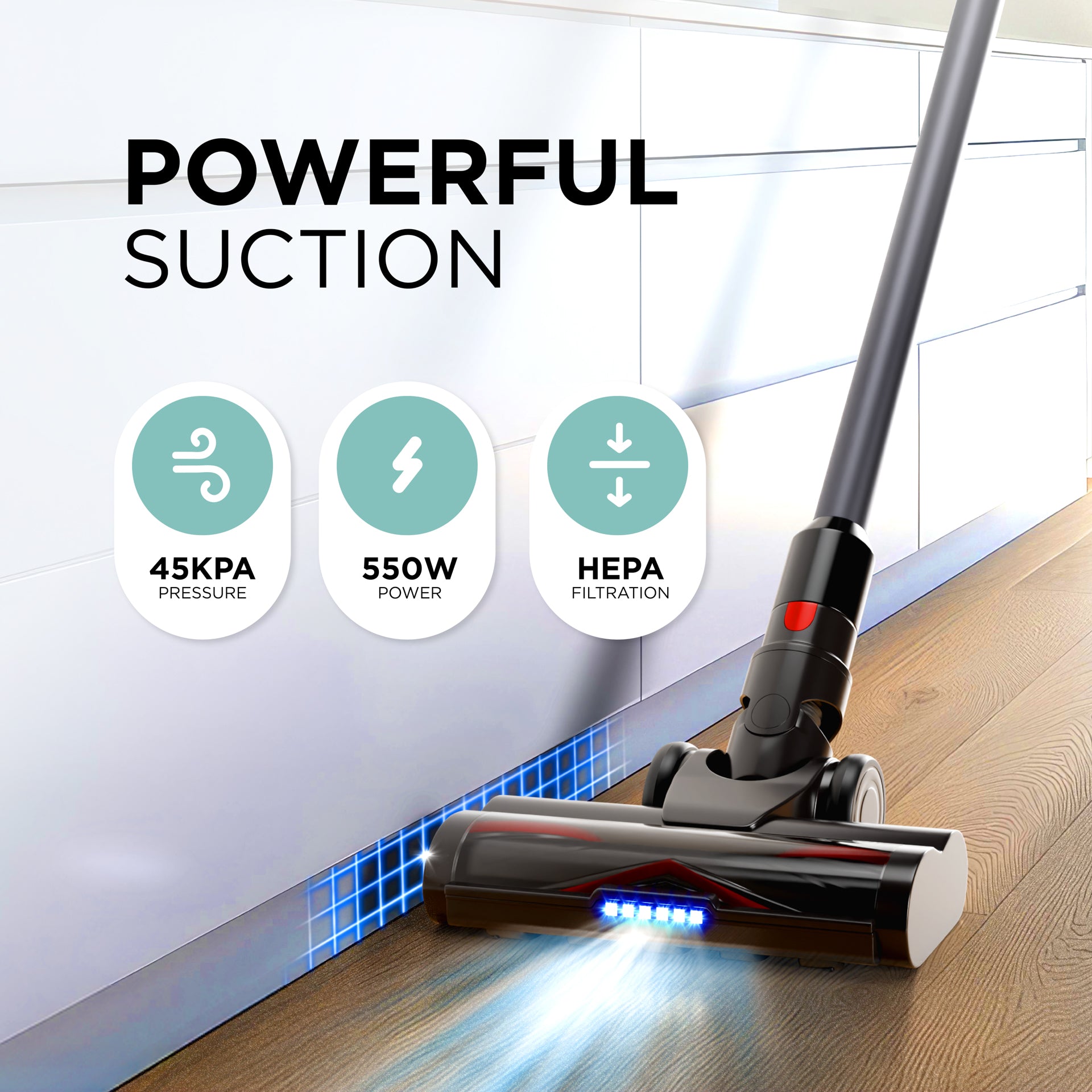 PowerPulse 3X Cordless Vacuum Cleaner – 550W, 45Kpa Suction, 50 Min Runtime, Fast Charging