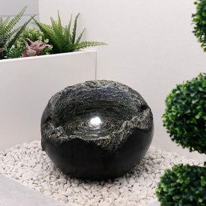 Solar Powered Rock Bowl Water Feature with Battery Backup & LED Light