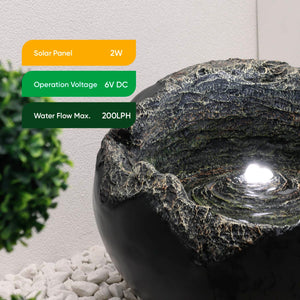 Solar Powered Rock Bowl Water Feature with Battery Backup & LED Light
