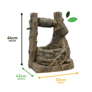 Solar Powered Rustic Brick Well Water Feature with Battery Backup