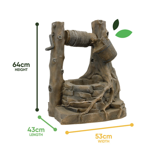 Solar Powered Rustic Brick Well Water Feature with Battery Backup