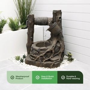 Solar Powered Rustic Brick Well Water Feature with Battery Backup