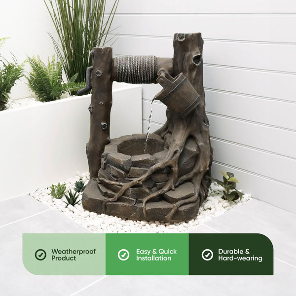 Solar Powered Rustic Brick Well Water Feature with Battery Backup