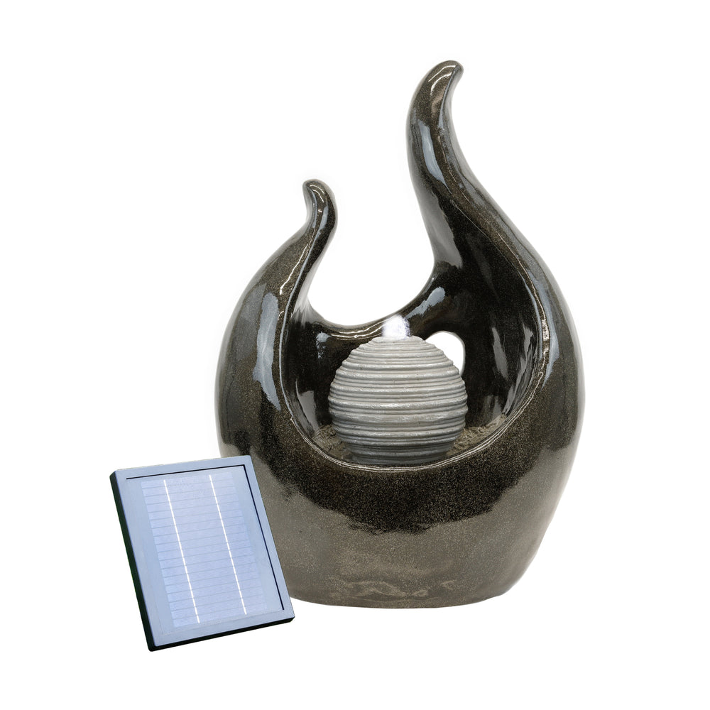 Solar Powered Baroque-Style Water Feature with LED Light & Battery Backup