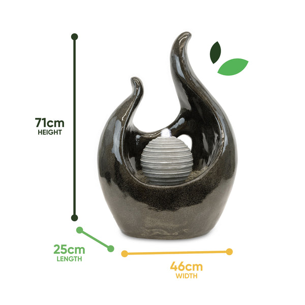 Solar Powered Baroque-Style Water Feature with LED Light & Battery Backup