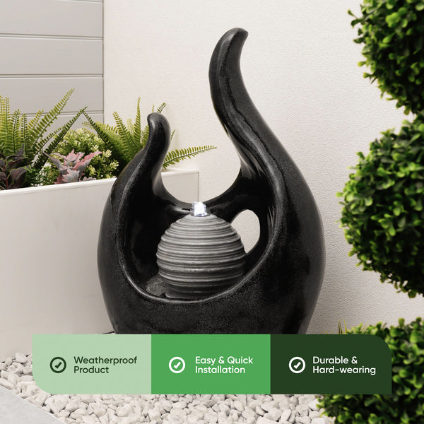 Solar Powered Baroque-Style Water Feature with LED Light & Battery Backup