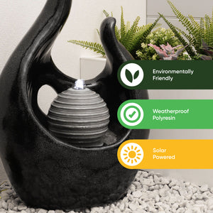 Solar Powered Baroque-Style Water Feature with LED Light & Battery Backup