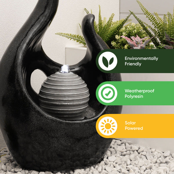 Solar Powered Baroque-Style Water Feature with LED Light & Battery Backup