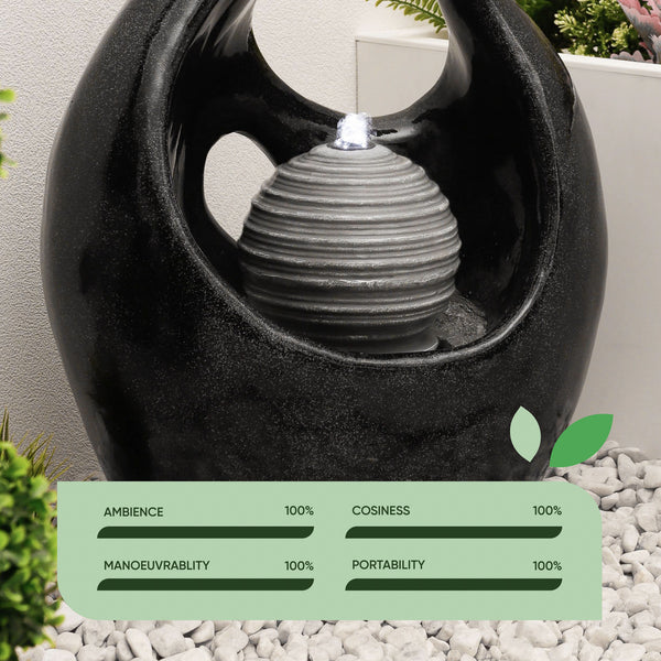 Solar Powered Baroque-Style Water Feature with LED Light & Battery Backup