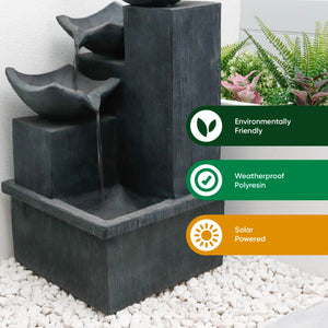 Solar Powered Cascading Slate Water Feature with Battery Backup