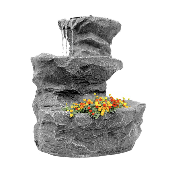 Solar Powered Rock Planter Water Feature with Battery Backup