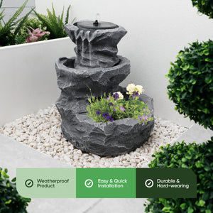 Solar Powered Rock Planter Water Feature with Battery Backup