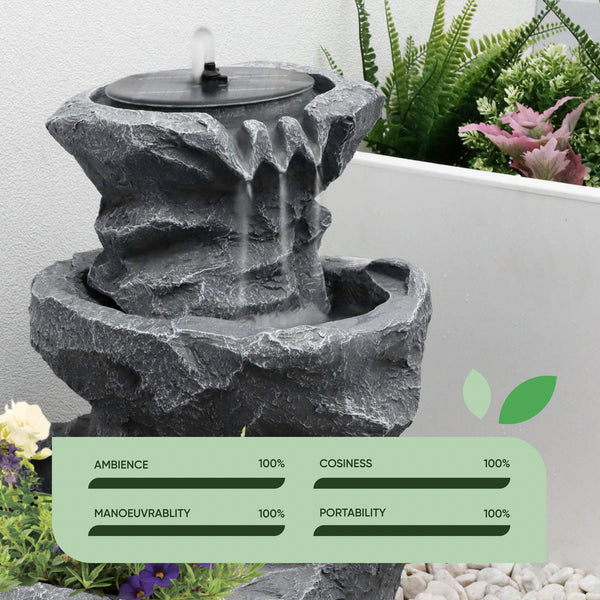 Solar Powered Rock Planter Water Feature with Battery Backup