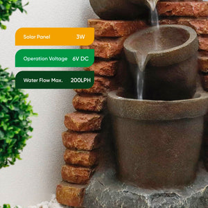 Solar Powered Corner Brick Wall Water Feature with Battery Backup