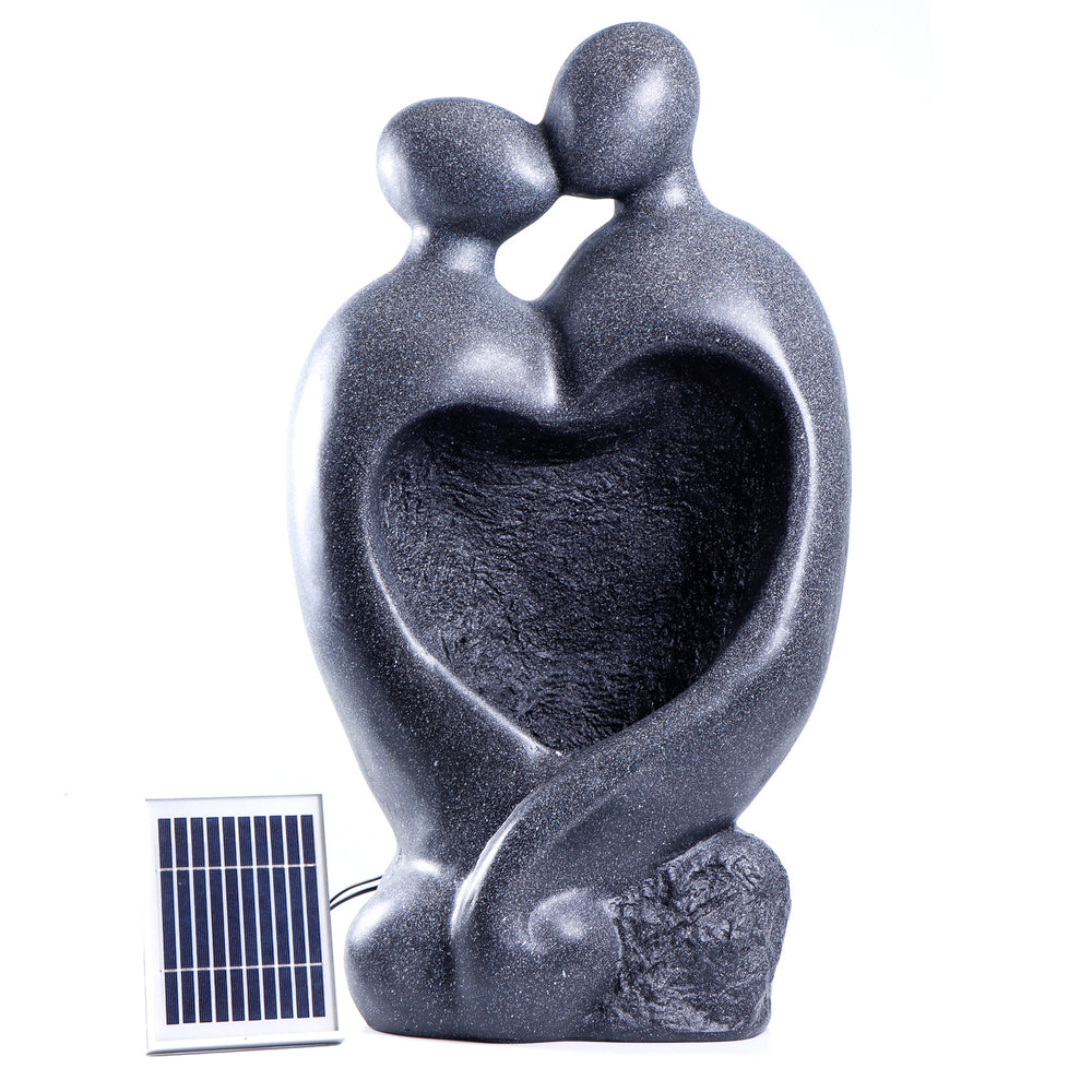 Solar Powered Carved Lovers Water Feature with LED Light & Battery Backup