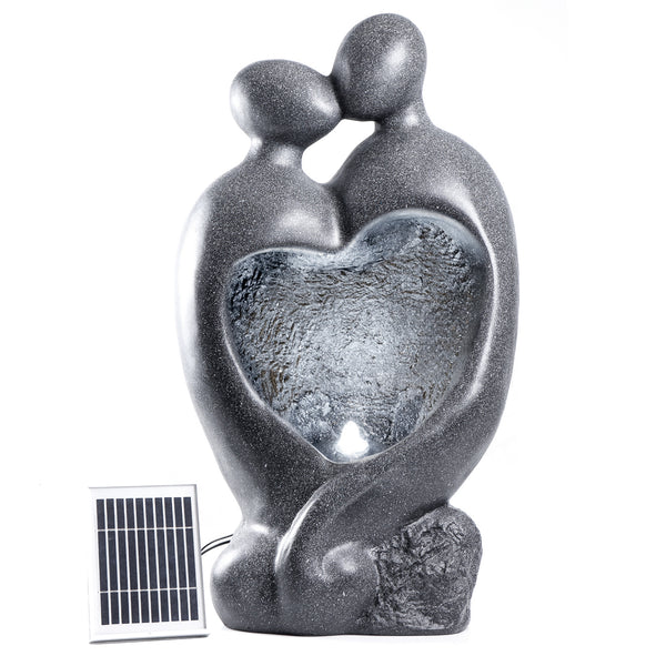Solar Powered Carved Lovers Water Feature with LED Light & Battery Backup