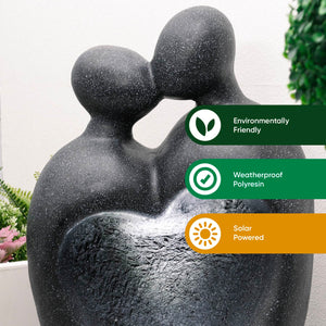 Solar Powered Carved Lovers Water Feature with LED Light & Battery Backup