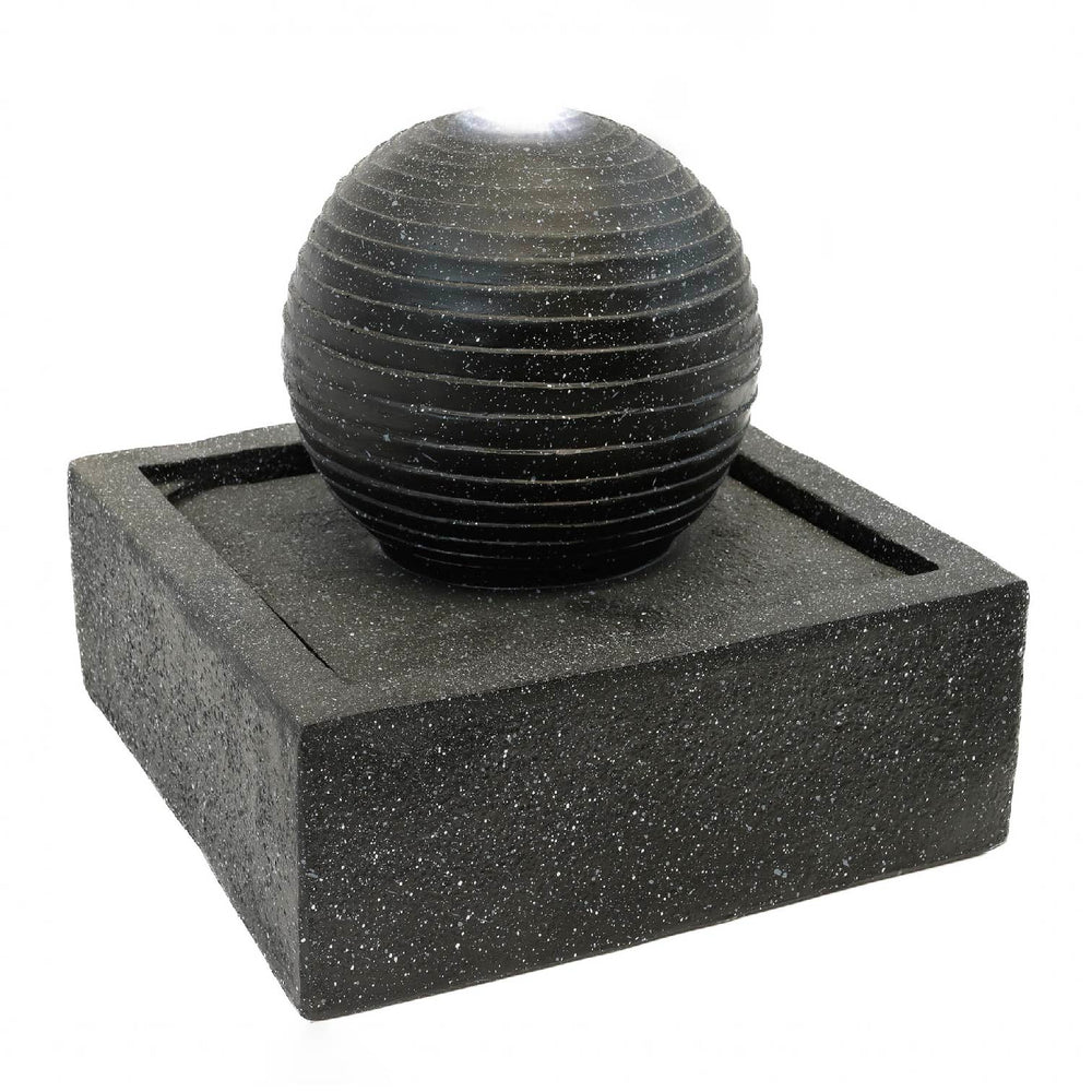 Solar Powered Black Granite-Finish Water Feature with LED Light & Battery Backup