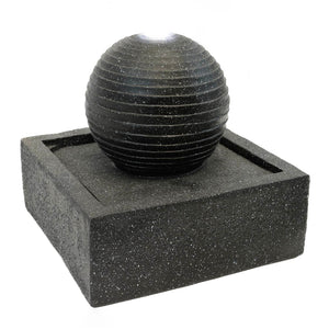 Solar Powered Black Granite-Finish Water Feature with LED Light & Battery Backup