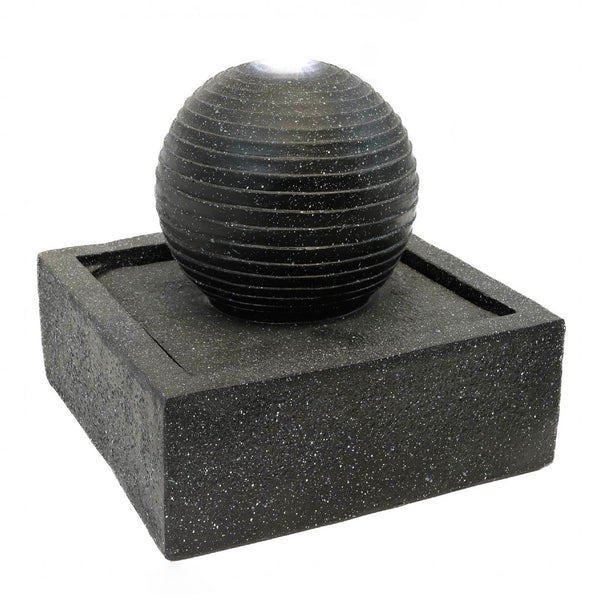 Solar Powered Black Granite-Finish Water Feature with LED Light & Battery Backup