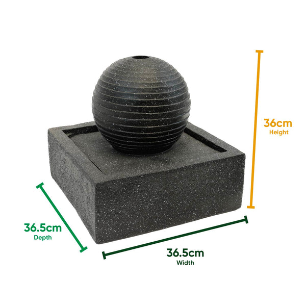 Solar Powered Black Granite-Finish Water Feature with LED Light & Battery Backup