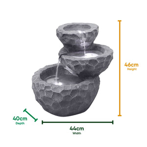 Solar Powered Three-Tiered Rock Water Feature with Battery Backup