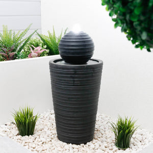 Solar Powered Round Ball & Plinth Water Feature with LED Light & Battery Backup