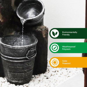 Solar Cascading Woodland Water Feature with Battery Backup