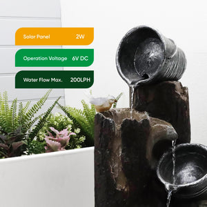 Solar Cascading Woodland Water Feature with Battery Backup