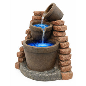 Solar Powered Corner Brick Wall Water Feature with Battery Backup