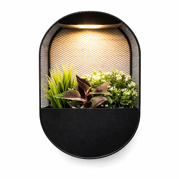 Solar Wall Planter with LED Light – Modern Metal Hanging Planter