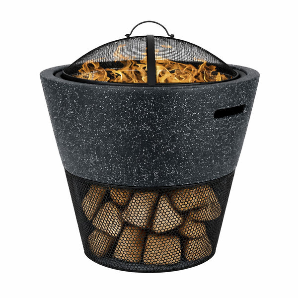 MGO Round Firepit BBQ with Log Storage – 2-in-1 Outdoor Fire Bowl & Grill