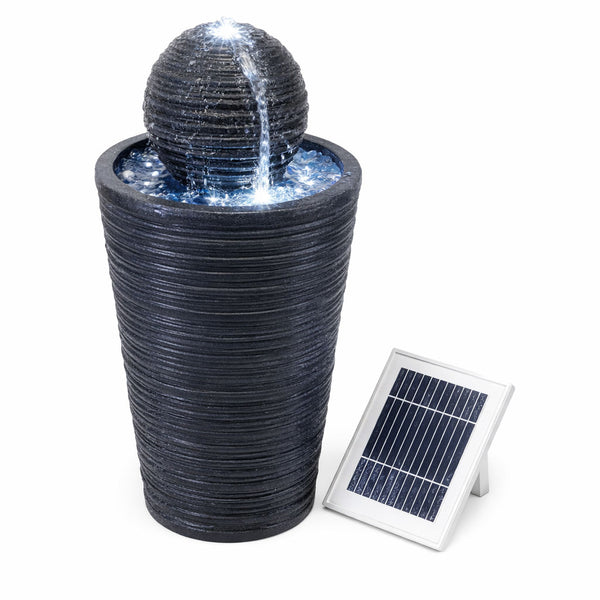 Solar Powered Round Ball & Plinth Water Feature with LED Light & Battery Backup