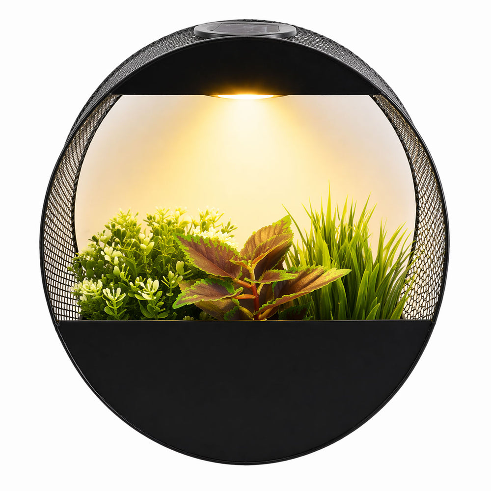 Solar Wall Planter with LED Light – Modern Metal Hanging Planter