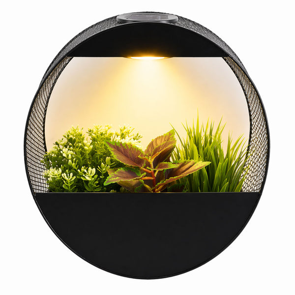 Solar Wall Planter with LED Light – Modern Metal Hanging Planter