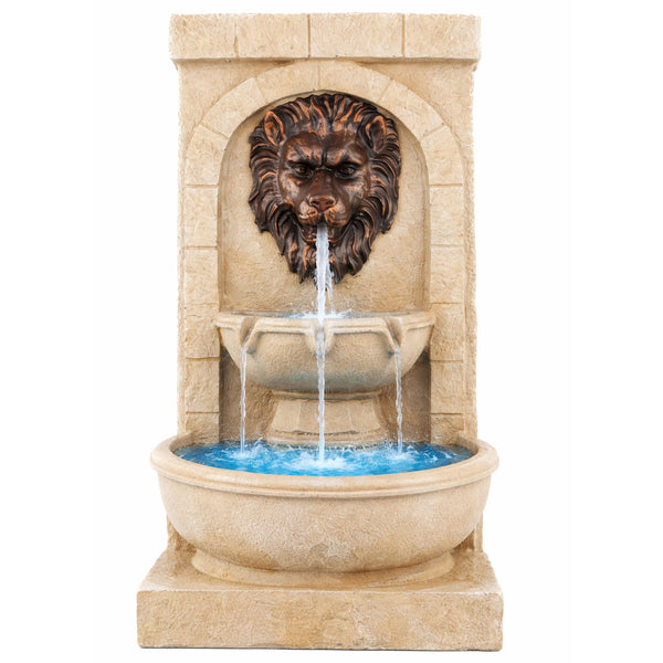 Lion Head Solar Wall Fountain with Battery Backup