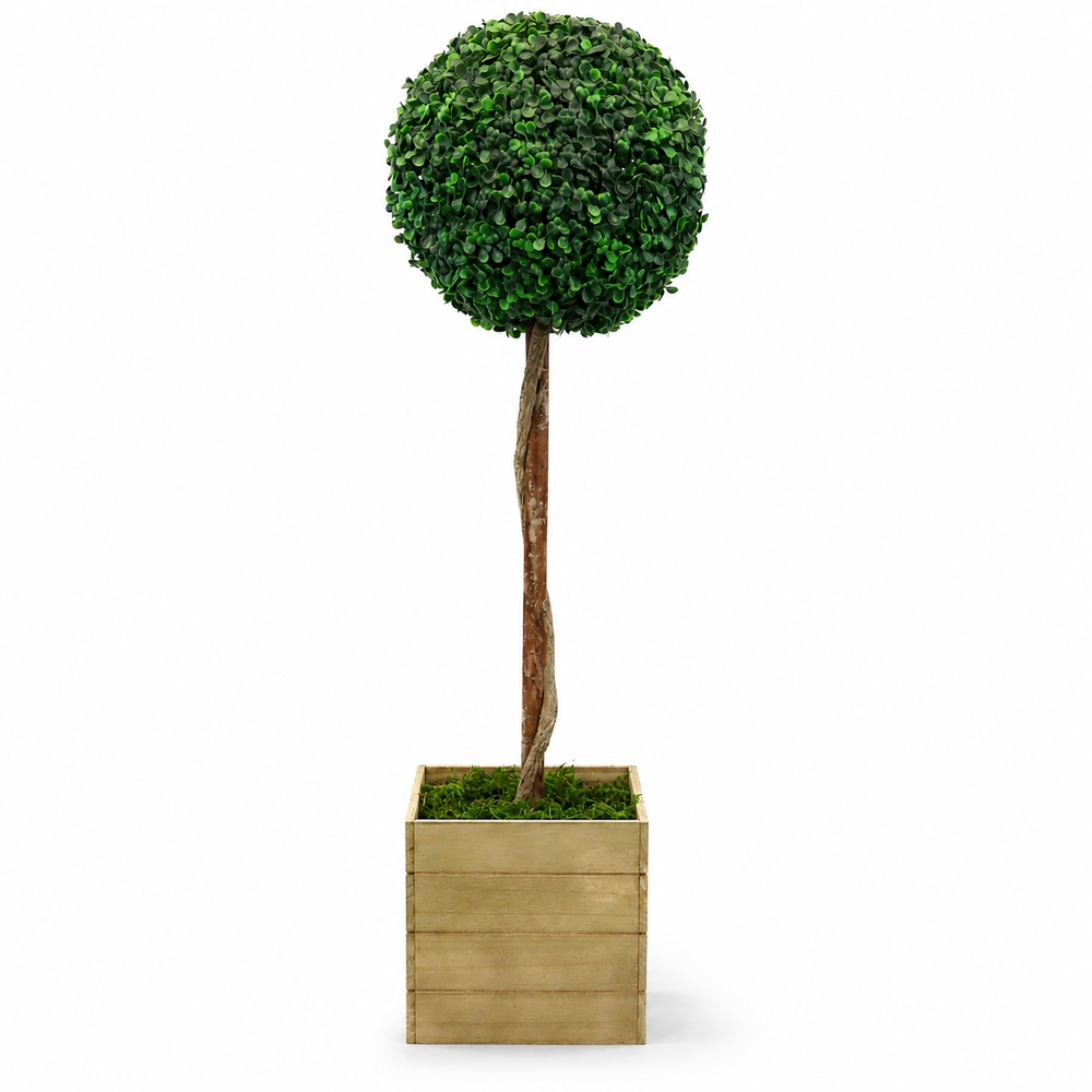 Artificial Bay Ball Topiary Tree in Wooden Planter
