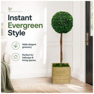 Artificial Bay Ball Topiary Tree in Wooden Planter