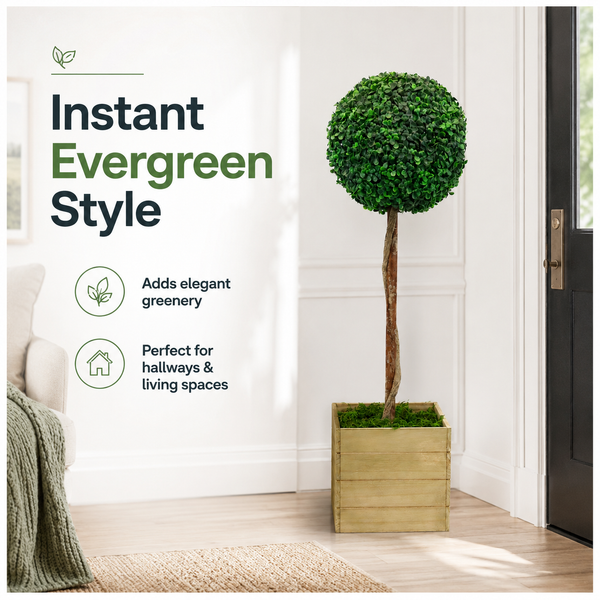 Artificial Bay Ball Topiary Tree in Wooden Planter