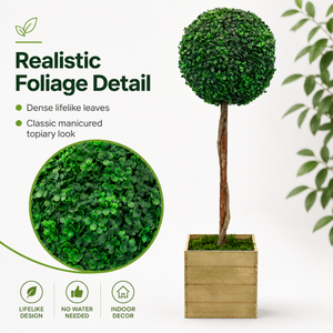 Artificial Bay Ball Topiary Tree in Wooden Planter