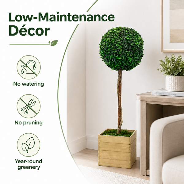 Artificial Bay Ball Topiary Tree in Wooden Planter