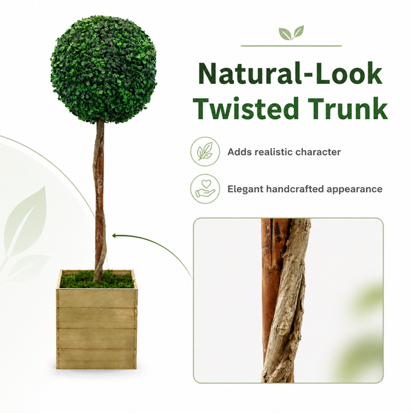 Artificial Bay Ball Topiary Tree in Wooden Planter