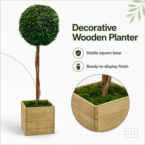 Artificial Bay Ball Topiary Tree in Wooden Planter